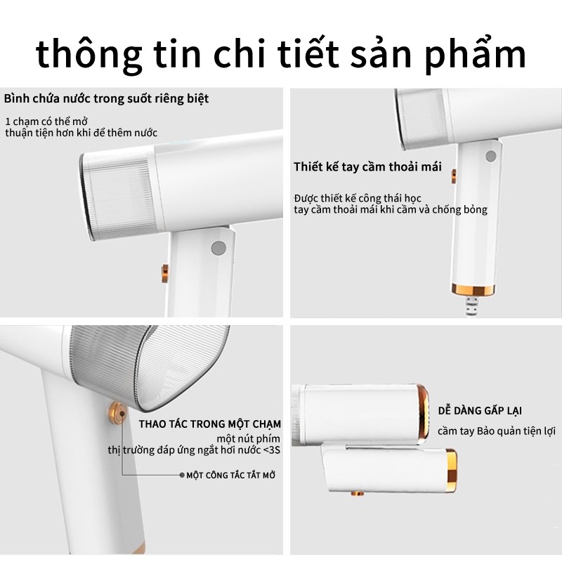 Bàn ủi hơi nước cầm tay mini, phù hợp mọi loại vải, dung tích lớn, tiện lợi mang theo.
