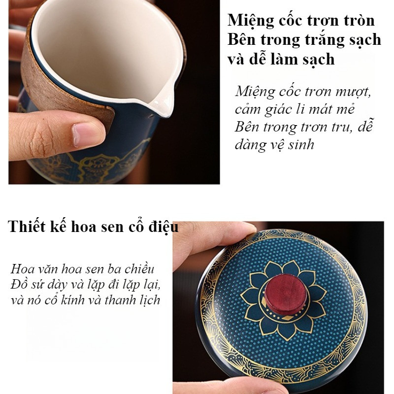 Bộ ấm trà du lịch 6 món, Gốm sứ tráng men cao cấp, kèm túi da sang trọng, tiện lợi mang đi mọi nơi