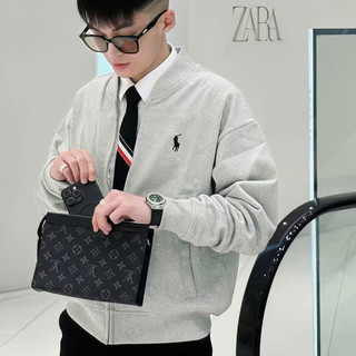 Áo Bomber Xám Nỉ Bông Thêu Ngựa .Double - Six. Áo Khoác Nỉ Dày Dặn