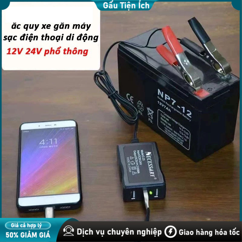 Bộ Sạc Điện Thoại USB Cho Xe Máy, Ô Tô – Nguồn Ắc Quy 12V–24V Ra 5V Chuẩn USB Đa Năng