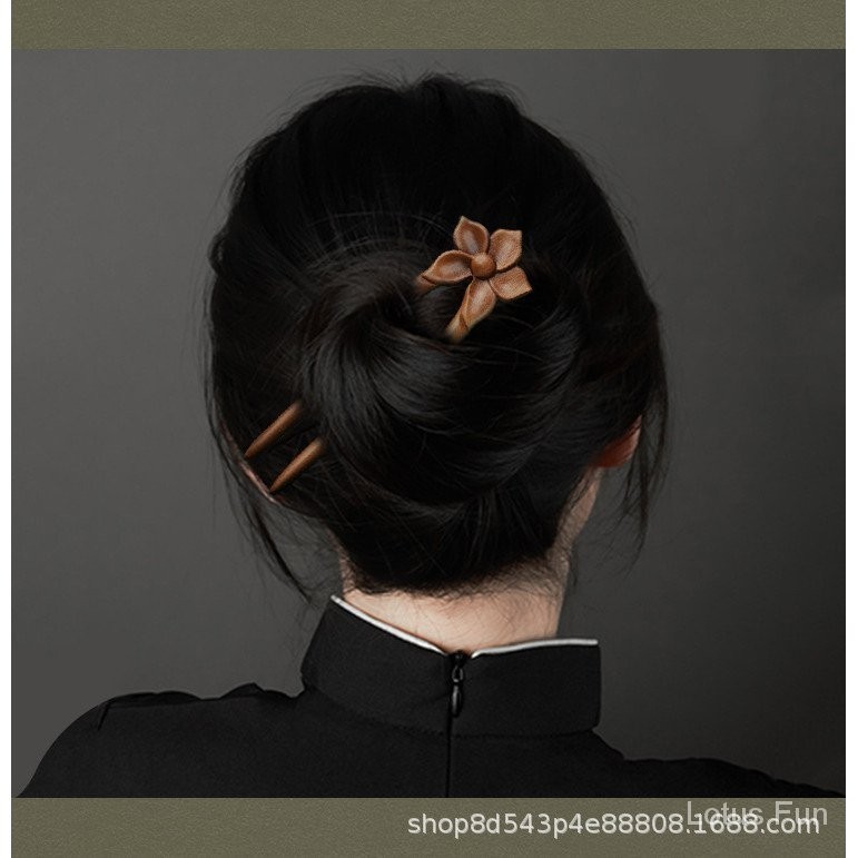 Handmade gỗ đàn hương xanh chạm trổ hoa sen trâm cài tóc U hình đôi Trâm đơn giản hiện đại phong cách cổ điển nhỏ búi tóc trang trí hình chữ U