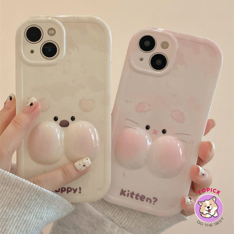 Ốp điện thoại cặp đôi chó mèo dễ thương 3D cho IPhone 15promax 16promax 14Promax 11 12 13 14 15Plus 11 Pro Max X XS XR XS Max 7 8 Plus SE2020 6 6 6Plus Vỏ điện thoại Cô gái