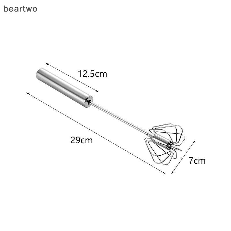 < Beartwo > Máy đánh trứng bằng thép không gỉ 304 Máy đánh trứng bán tự động Máy trộn tay bằng tay Máy khuấy trứng tự xoay Phụ kiện nhà bếp Dụng cụ làm trứng Đẹp