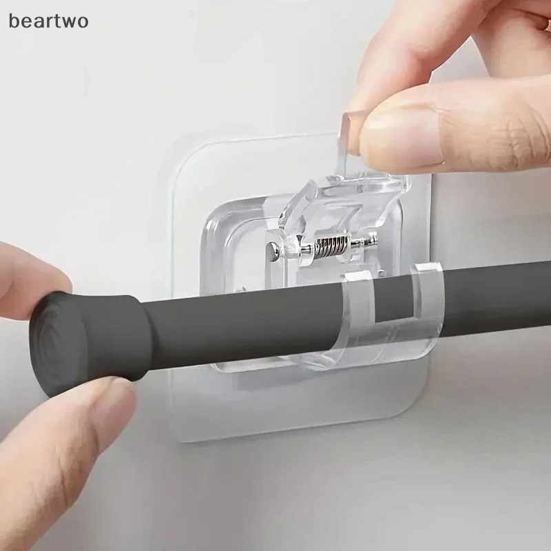 < Beartwo > 2 Chiếc Móc Treo Thanh Treo Rèm Tự Dính Móc Kẹp Nhà Bếp Phòng Tắm Có Thể Điều Chỉnh Treo Tường Giá Đỡ Đẹp