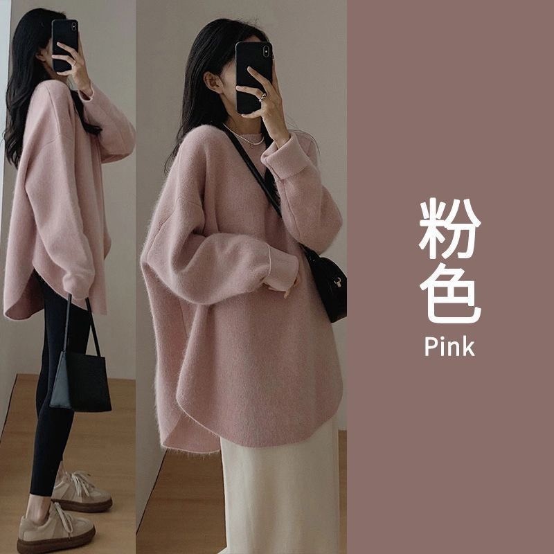 Áo len Ulzzang dáng rộng đuôi tôm chất liệu dệt kim co giãn thiết kế basic phong cách Hàn XIMIMI SP69