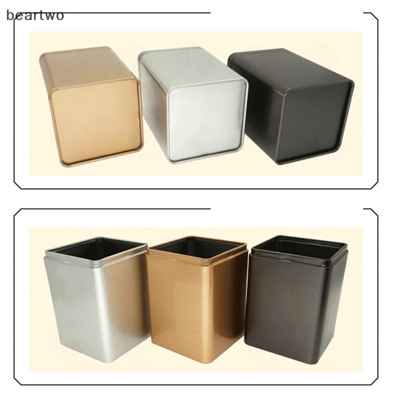 < Beartwo > 1 Cái Lon Trà Hộp Bảo Quản Bao Bì Kim Loại Vuông Lọ thiếc Nhỏ Đẹp