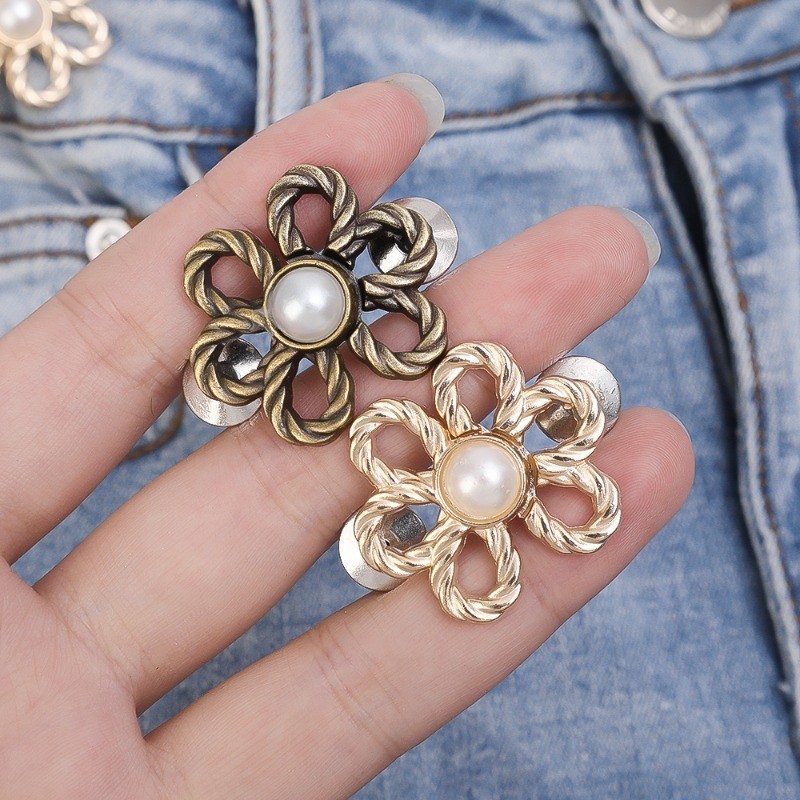 [Nổi bật] Khóa thắt lưng hoa - Hiện vật cố định quần jean - Quần bó thắt lưng - Nút kim loại - Kẹp thắt lưng - Liền mạch, có thể điều chỉnh, có thể tháo rời, tái sử dụng - Pin váy