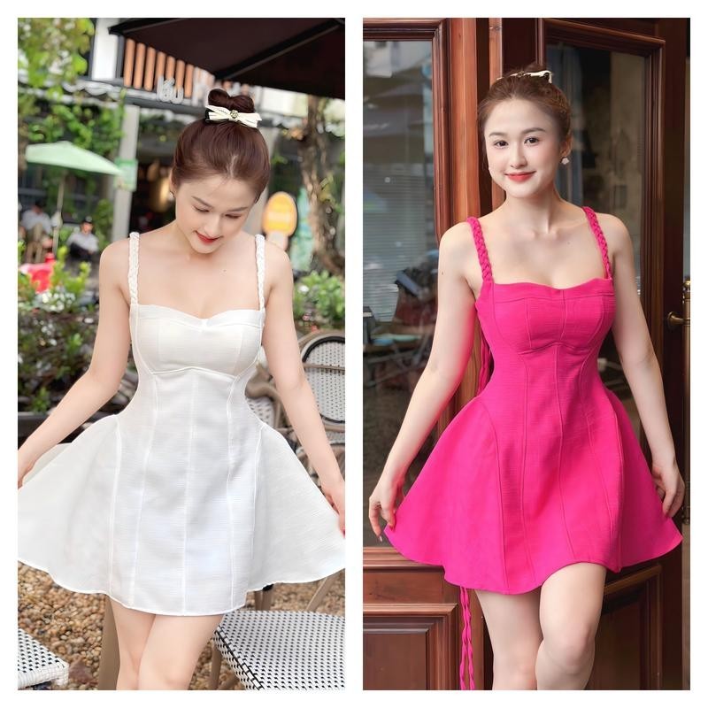 Đầm linen xước thắt dây điều chỉnh-A334