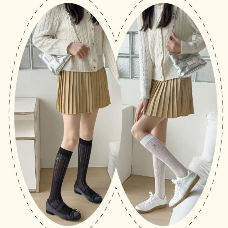 Tất Cotton Nơ - Tất Nơ Bắp - Phong Cách Ba Lê, Ngọt Ngào, Thời Trang - Siêu Mỏng, Mềm Mại, Thoải Mái, Lưới Thoáng Khí - Vớ Thêu Retro - Tất Rời Thường Ngày Hàng Ngày