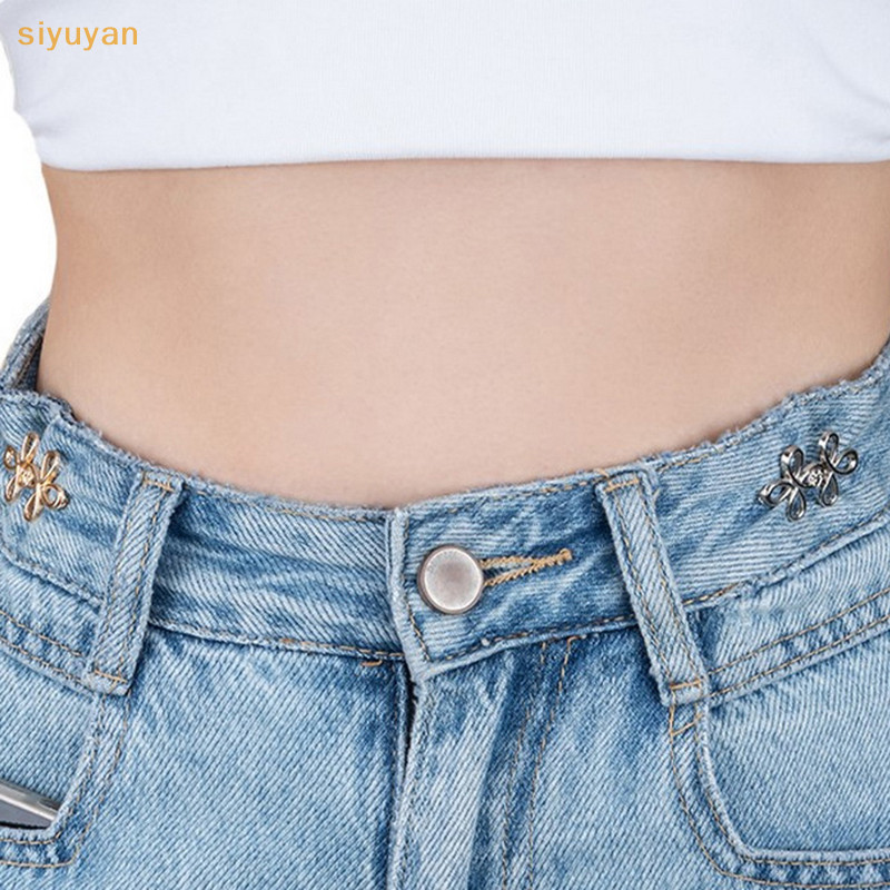 Siyuyan 2 Chiếc Dễ Thương Bốn Lá Cỏ Ba Lá Khóa Điều Chỉnh Thắt Lưng Có Thể Điều Chỉnh Khóa Eo Có Thể Tháo Rời Nút Liền Mạch Cho Quần Váy VN