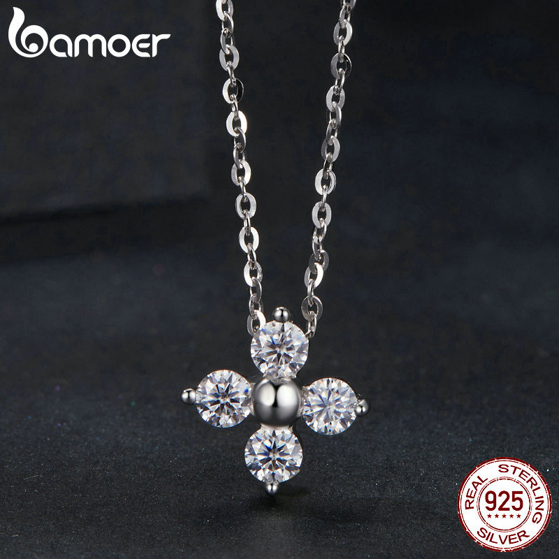 Bamoer 925 Sterling Sliver Vòng Cổ Cỏ Bốn Lá Moissanite Trang Sức Quà Tặng Cho Nữ