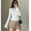 Set váy áo trễ vai tay dài phối nơ và chân váy đũi dáng dài phong cách điệu đà tiểu thư- A277, CV051