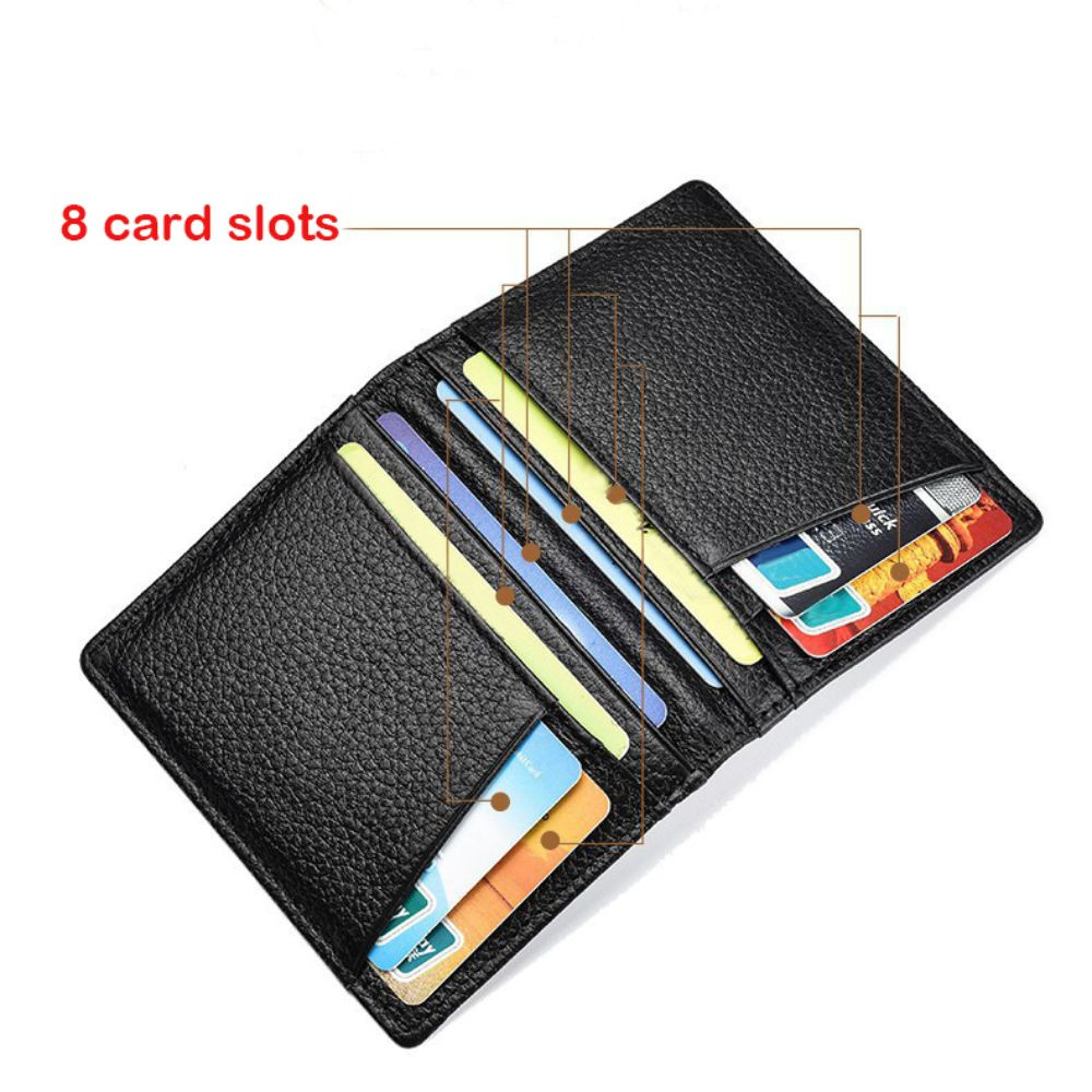 Ví siêu mỏng CPINCP, Ví nam màu đen mỏng, Ví đựng thẻ bền bằng da thật mềm chất lượng cao