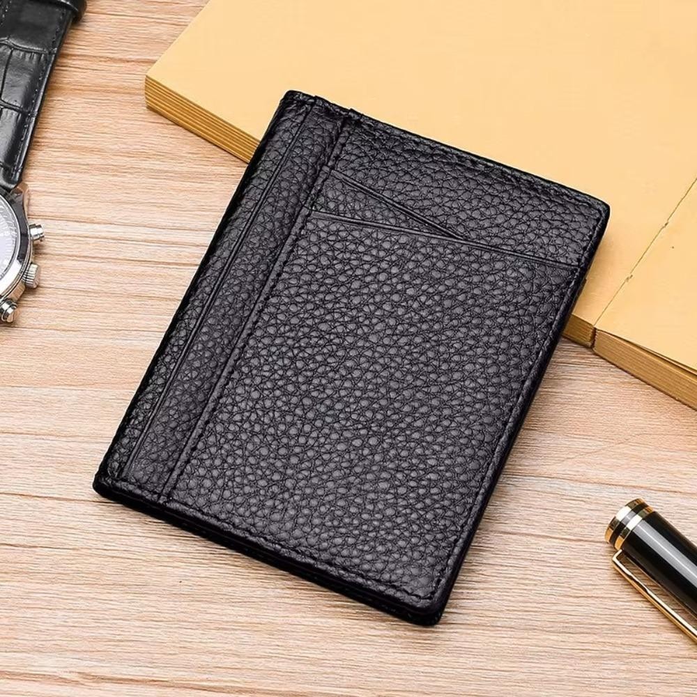 Ví siêu mỏng CPINCP, Ví nam màu đen mỏng, Ví đựng thẻ bền bằng da thật mềm chất lượng cao