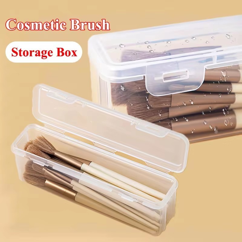 Hộp đựng cọ trang điểm trong suốt - Hộp đựng mỹ phẩm chống nước di động - Hộp đựng mỹ phẩm chống bụi hình chữ nhật để viết văn phòng phẩm, bộ đồ ăn - Hộp đựng đa chức năng có nắp đậy