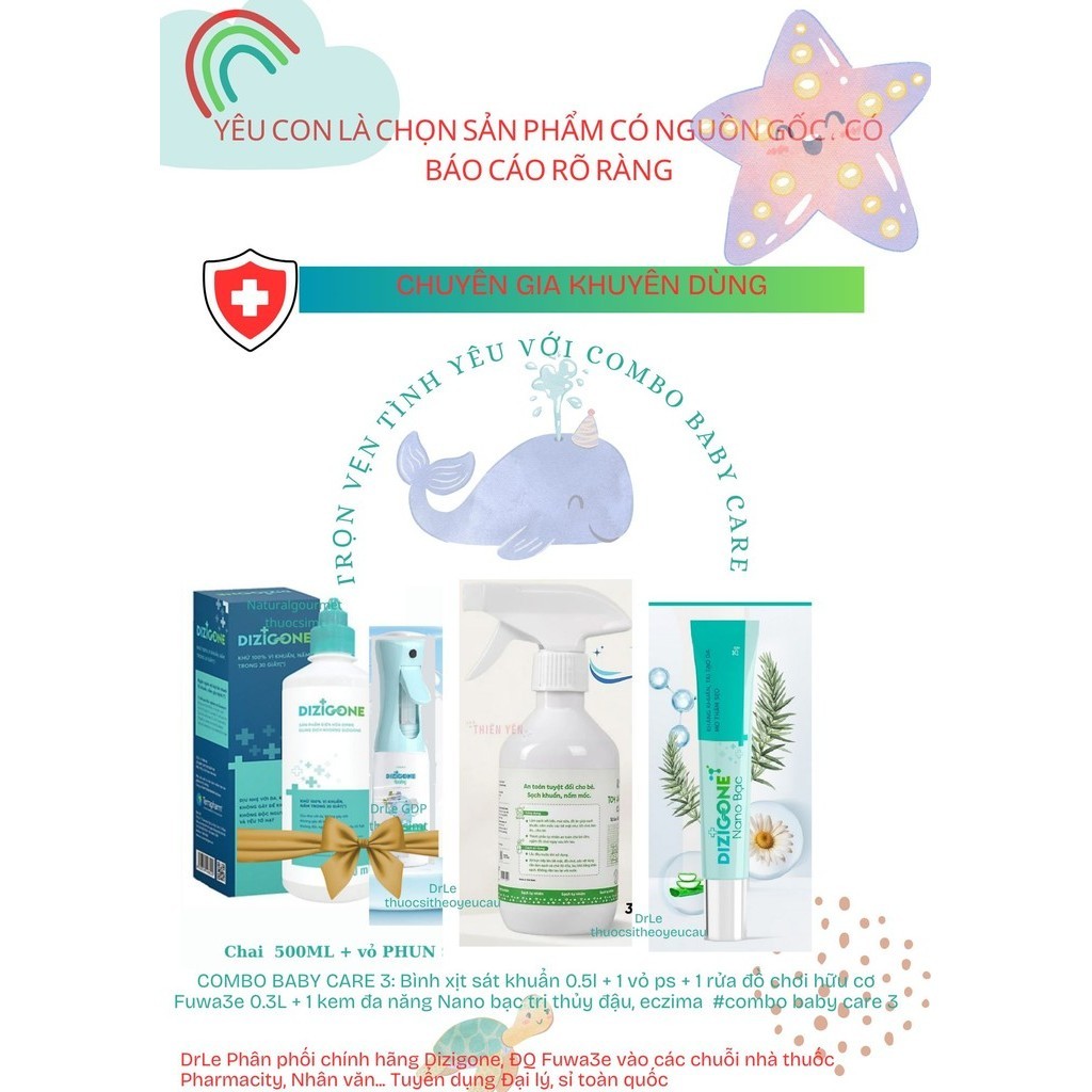 Xịt baby Kháng khuẩn hữu cơ  lau bàn ăn đồ chơi Fuwa3e xịt kk Dizigone TINH DẦU 100% TN Bạc hà