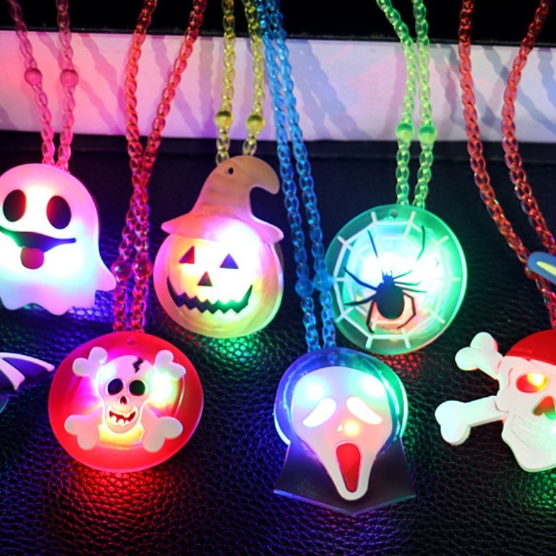 Halloween Kid Cosplay Trang Trí Hoạt Hình LED Terro Bí Ngô Phát Sáng Vòng Cổ Đồ Dùng Dự Tiệc