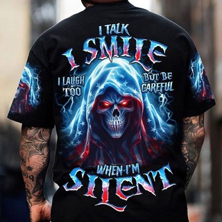 Mới Áo Thun Nam Hip Hop Punk Dạo Phố Đầu Lâu 3D In Đồ Họa Rời Cổ Tròn Quá Khổ Áo Bông Tai Kẹp Gothic Chui Đầu