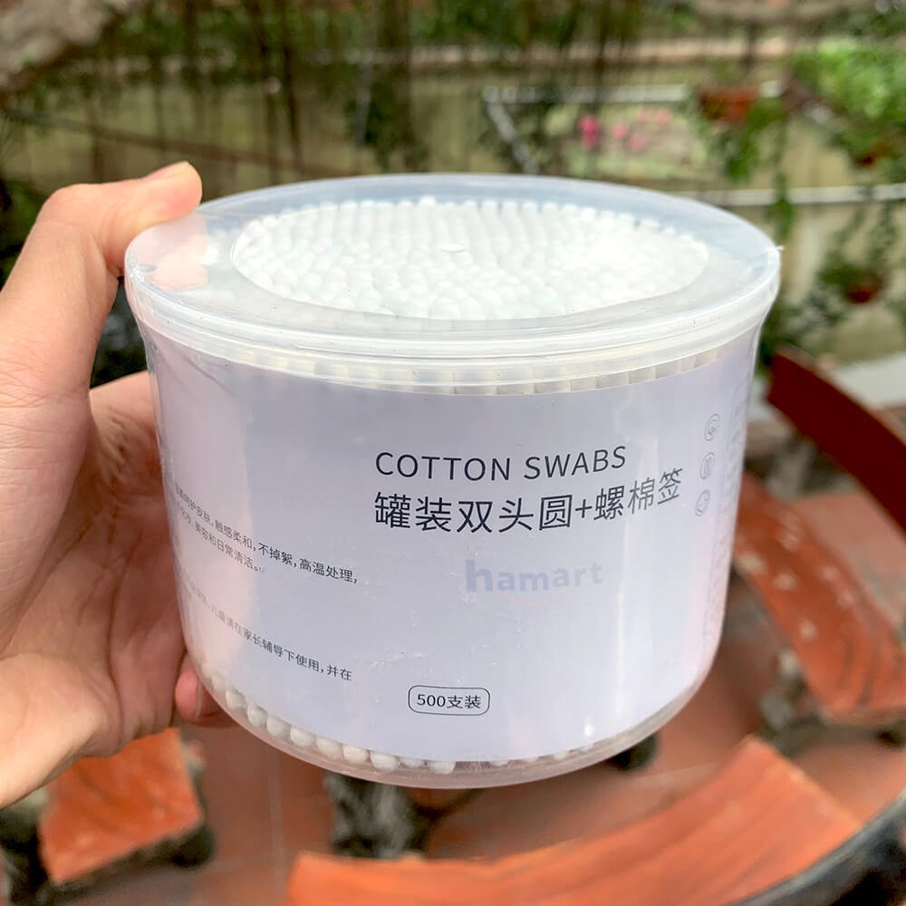 Hộp 500 Tăm Bông Thân Gỗ Tre Ngoáy Tai Người Lớn 2 Đầu Vệ Sinh Tai Đa Năng An Toàn và Tiện Lợi