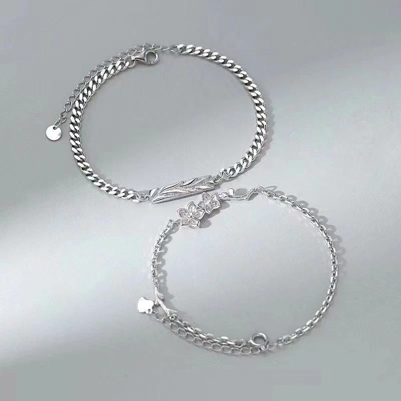 ☀Vòng tay cặp đôi bạc s925 không quên Vòng tay hoa đơn giản cho nam và nữ cặp đôi thích hợp Vòng Tay Hoa Hồng Gai xu hướng