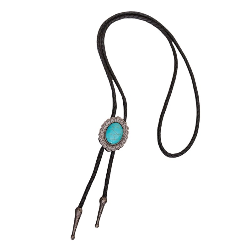 Bầu trời Nam Rodeos Bolo Tie với mặt dây chuyền ngọc lam và dây da bện điều chỉnh được - Trang sức phương Tây