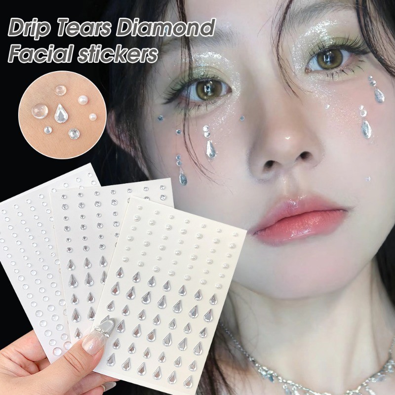 Miếng dán mặt kim cương giọt nước - Decal xăm nghệ thuật toàn thân - Dành cho cơ thể, mặt, lông mày - Chống thấm nước, tự dính, trong suốt - Đồ dùng trang điểm DIY cho bữa tiệc lễ hội