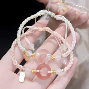 {Feel} Vòng tay bện khóa hòa bình phong cách Trung Quốc Vòng tay bện hình trái tim cô gái Dây đeo tay đính cườm Vòng tay Bestie Quà tặng phụ kiện trang sức
