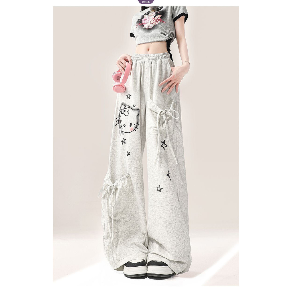 Hello Kitty Graffiti Sweet Sister Quần ống rộng thông thường dành cho nữ Mùa hè mới thẳng kéo quần công sở [BL]