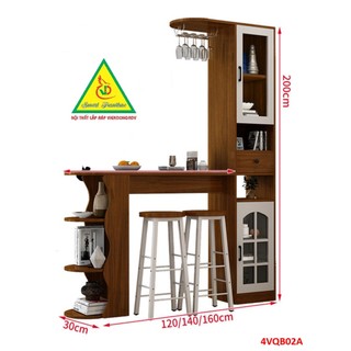 Quầy bar mini kiêm vách ngăn phòng khách nhà bếp 4VQB02B ( Không ghế )- NỘI THẤT LẮP RÁP VIENDONGADV