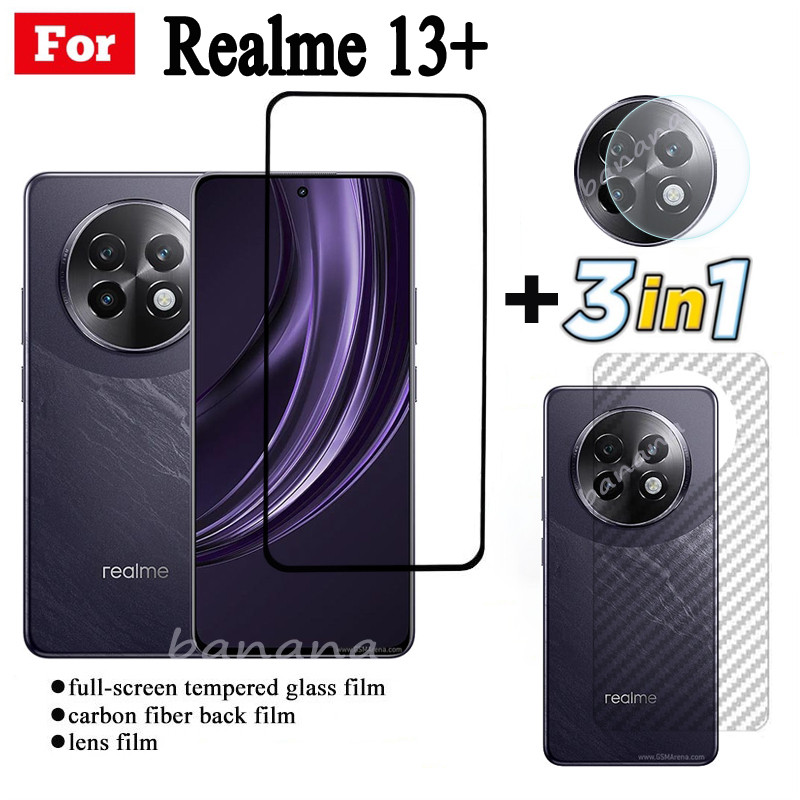 3 TRONG 1 Realme 13 + Phim Kính Cường Lực Cho Realme 13 5G Realme 12 + 12 5G Full Cover Bảo Vệ Màn Hình Kính + Phim Ống Kính Máy Ảnh + Phim Mặt Sau