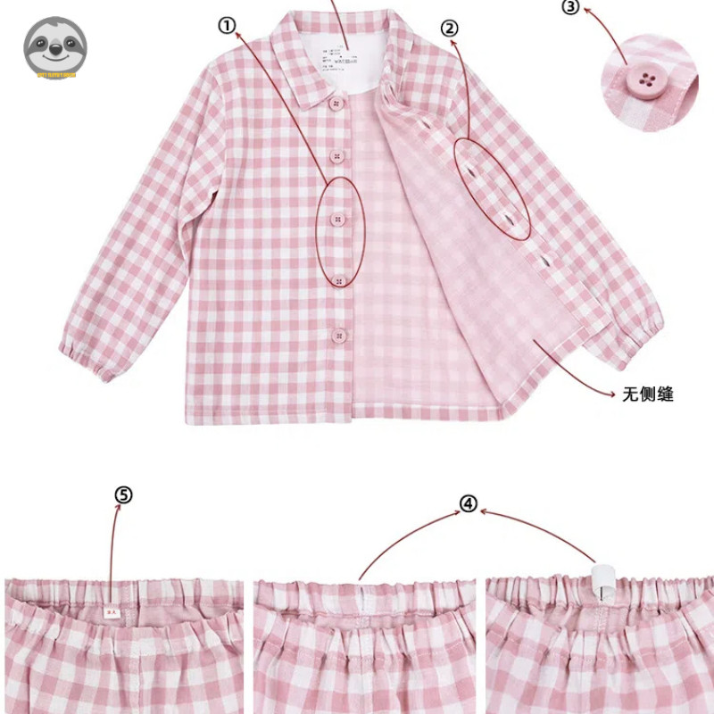 Phong cách Nhật Bản Muji Style / Bộ đồ ngủ Cotton màu hỗn hợp dành cho trẻ em / Đồ mặc nhà bằng sợi hai lớp liền mạch / Bộ đồ ngủ miệng co giãn cho bé trai bé gái