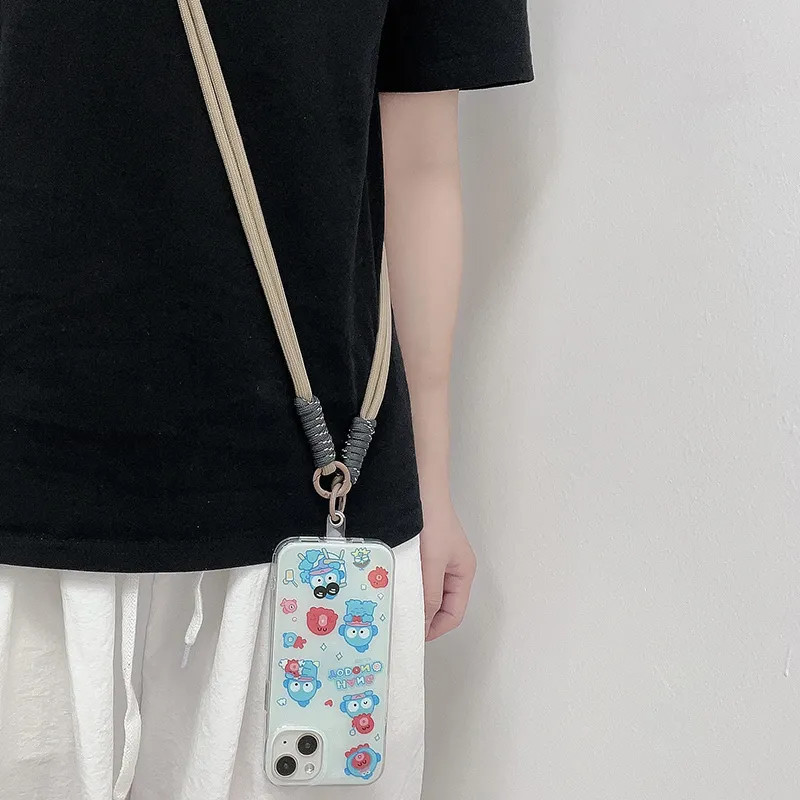 Ốp điện thoại nylon nâu cà phê kèm dây đeo vai chéo dài, phụ kiện điện thoại di động ngoài trời