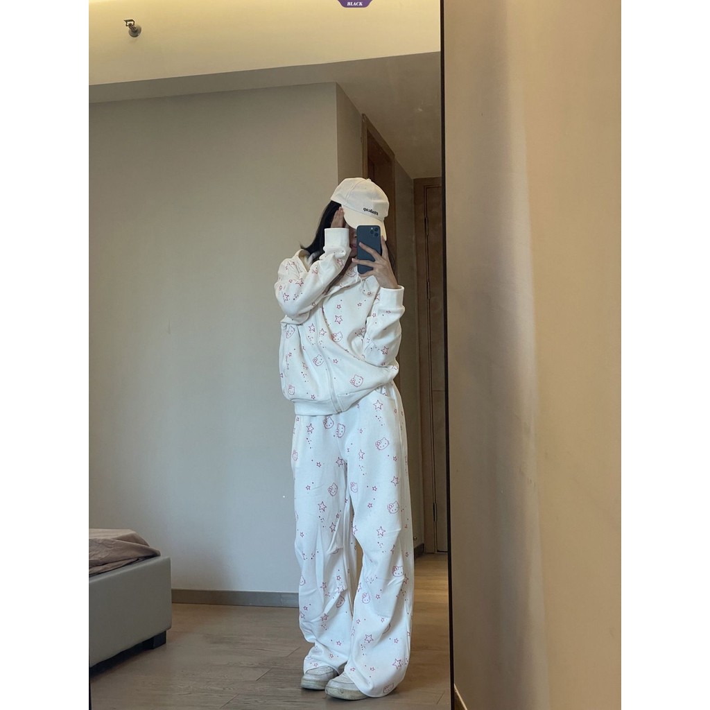 Dopamine Sweet Girl Hello Kitty Quần ống rộng nữ Gió lười thường ngày Kéo thẳng sàn Quần dài mỏng [BL]