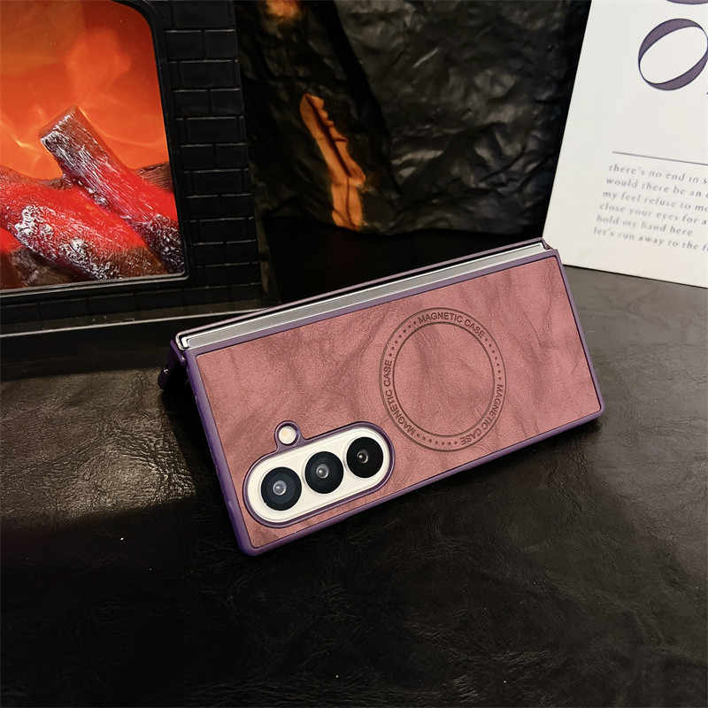 Ốp Lưng Họa Tiết Da Cừu Retro Cho Samsung Galaxy Z Fold 7 Gấp 6 Gấp 5 Gấp 4 Gấp 3 5G Sạc Không Dây Từ Tính