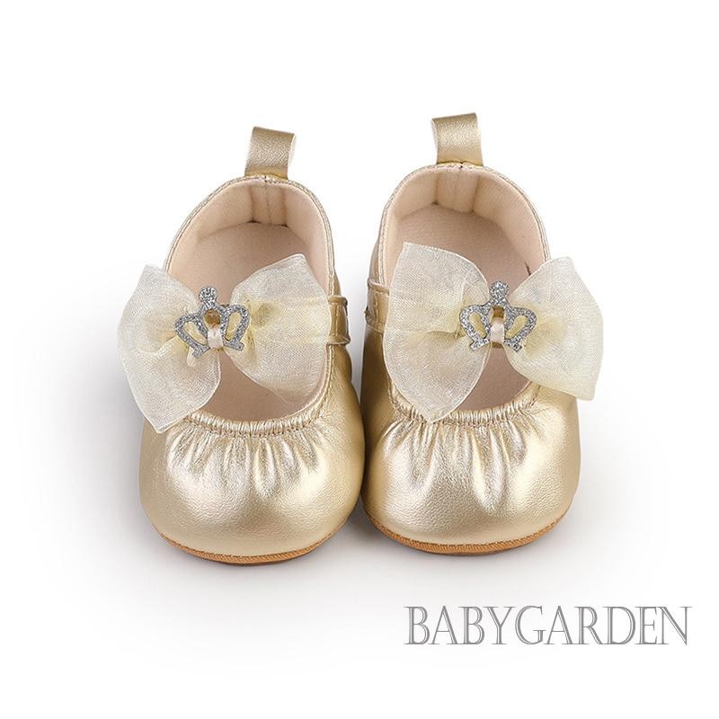 / / -Baby Girls Mary Jane Flats Giày chống trượt nơ vương miện sáng bóng