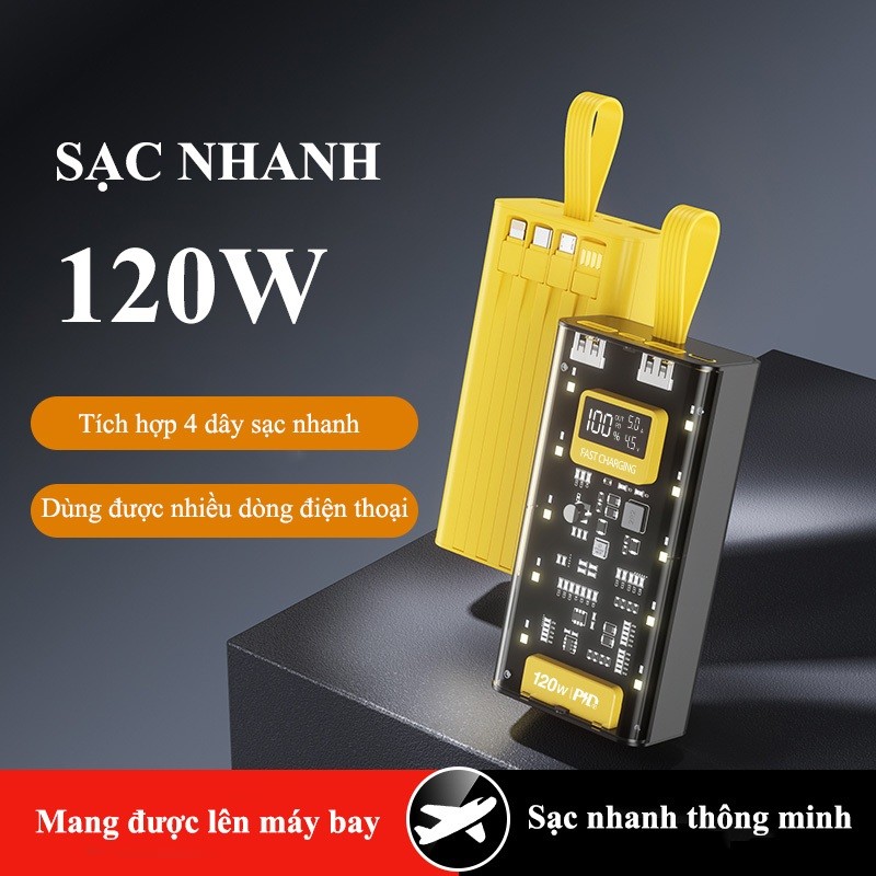 Sạc Dự Phòng 50000mAh Sạc Nhanh 22,5W Tích Hợp 4 Dây Sạc Đa Năng Hỗ Trợ Sạc Laptop, Điện Thoại, Máy Tính Bảng