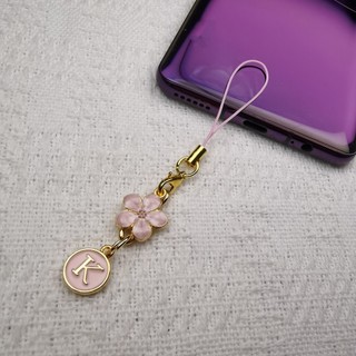 Mặt dây chuyền điện thoại di động diy Pink Cherry Blossom Letter A-Z Mặt dây chuyền Điện thoại di động Mặt dây chuyền