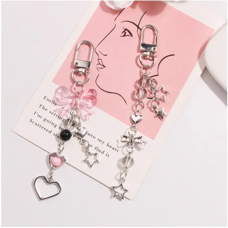 Kawaii Dễ Thương Y2K Dây Đeo Điện Thoại Quyến Rũ Nơ Trái Tim Ngôi Sao Móc Khóa Mặt Dây Chuyền Móc Chìa Khóa Túi Dây Xích Điện Thoại Phụ Kiện Cho Chìa Khóa Tất Cả Các Vỏ Điện Thoại