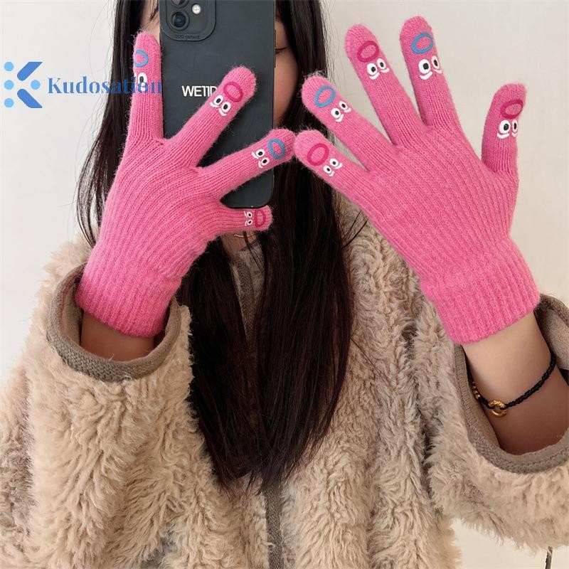 Kudosation 1 Nữ Ngộ nghĩnh Biểu Hiện Mặt Găng Tay Dệt Kim Full Ngón Tay Găng Tay Móc Mềm Găng Tay Hoạt Hình Biểu Hiện Lái Xe Găng Tay