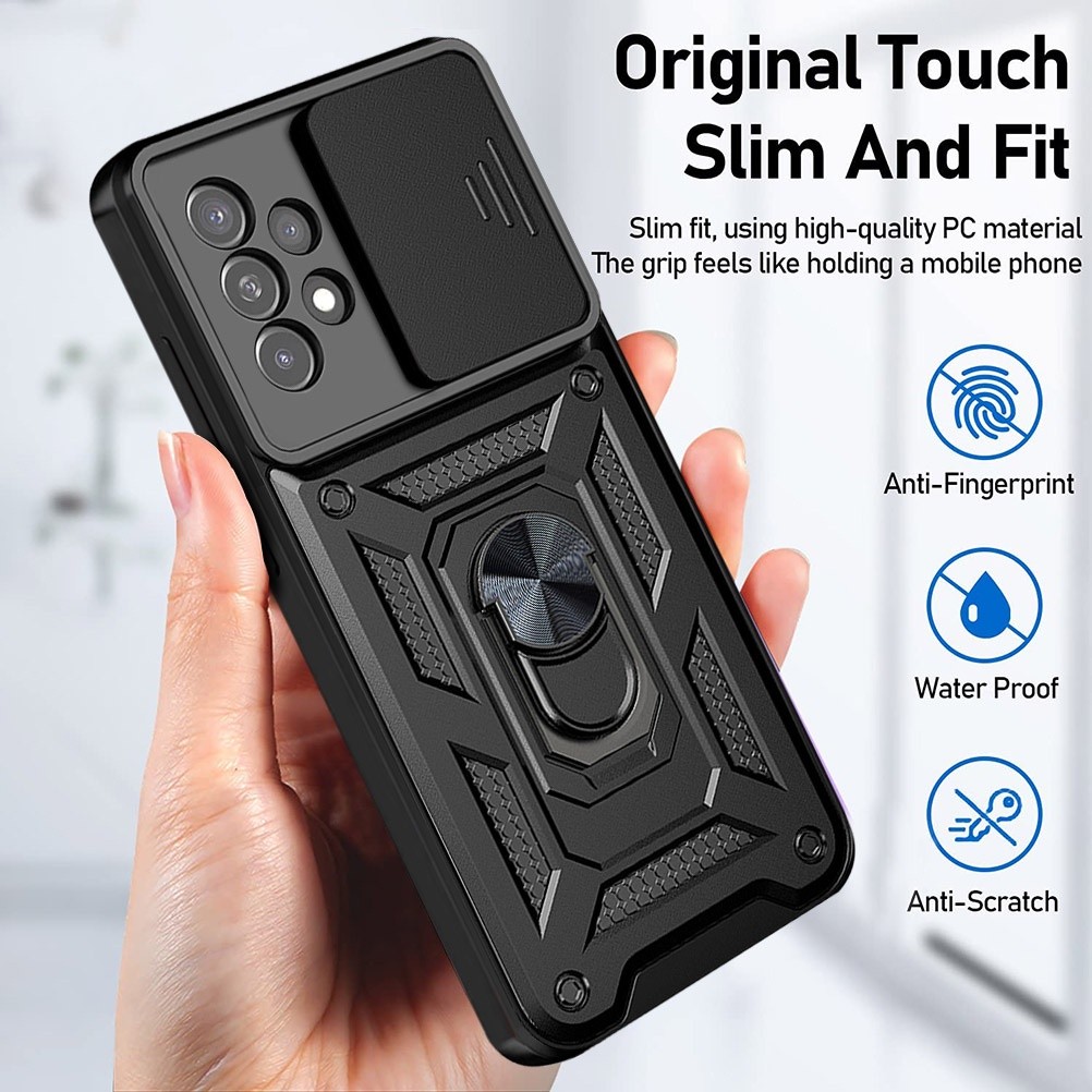 Ốp Bảo Vệ Camera Giáp Chống Sốc Samsung Galaxy A73 A53 A33 A23 A13 M23 F23 4G 5G Vỏ Xe Ô Tô Từ Tính Nhẫn Đứng Đẩy Kéo Bảo Vệ