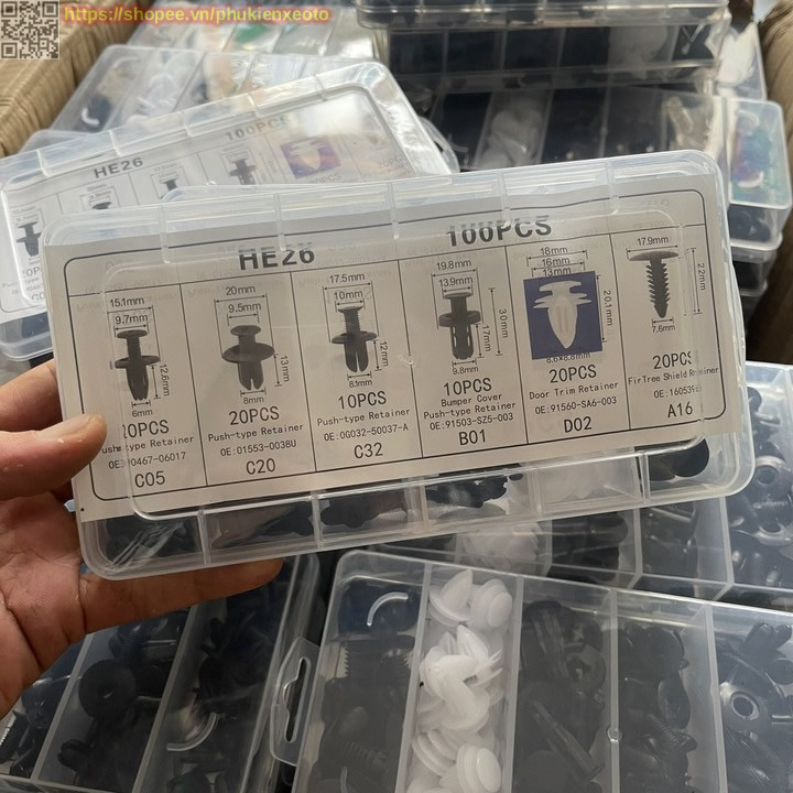 【48h】【COD】Set 100 đinh tán nhựa, ốc vít nhựa, chốt nở cho phụ tùng xe ô tô chốt nhựa vít nở nhựa