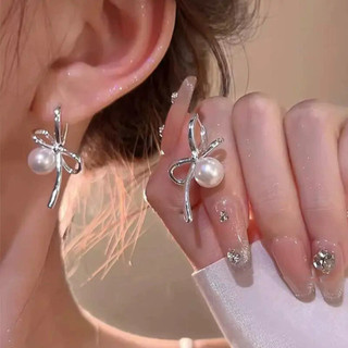 Bông tai nơ ngọc trai nhẹ nhàng sang trọng, phong cách Pháp