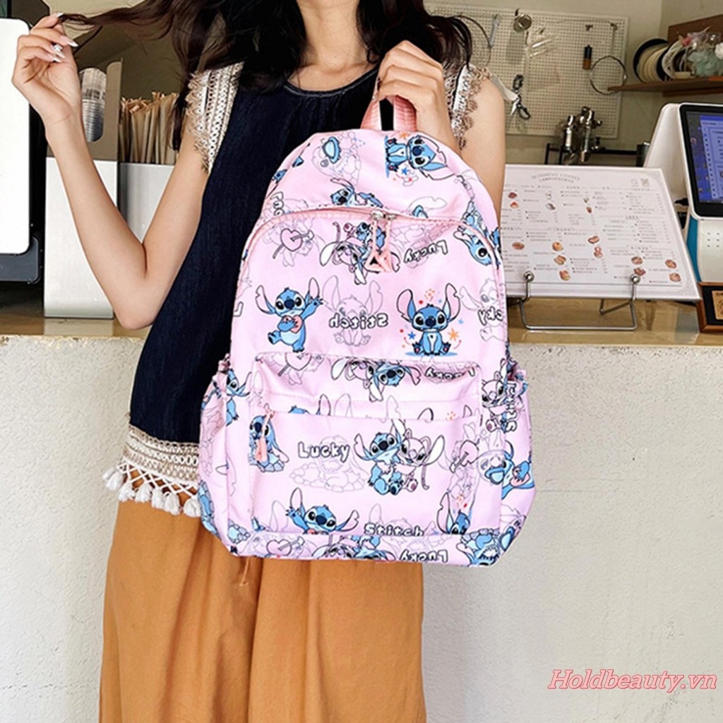 Ba lô in hình Stitch dành cho nữ và bé gái Dung tích lớn Nhiều túi Túi đi học dễ thương