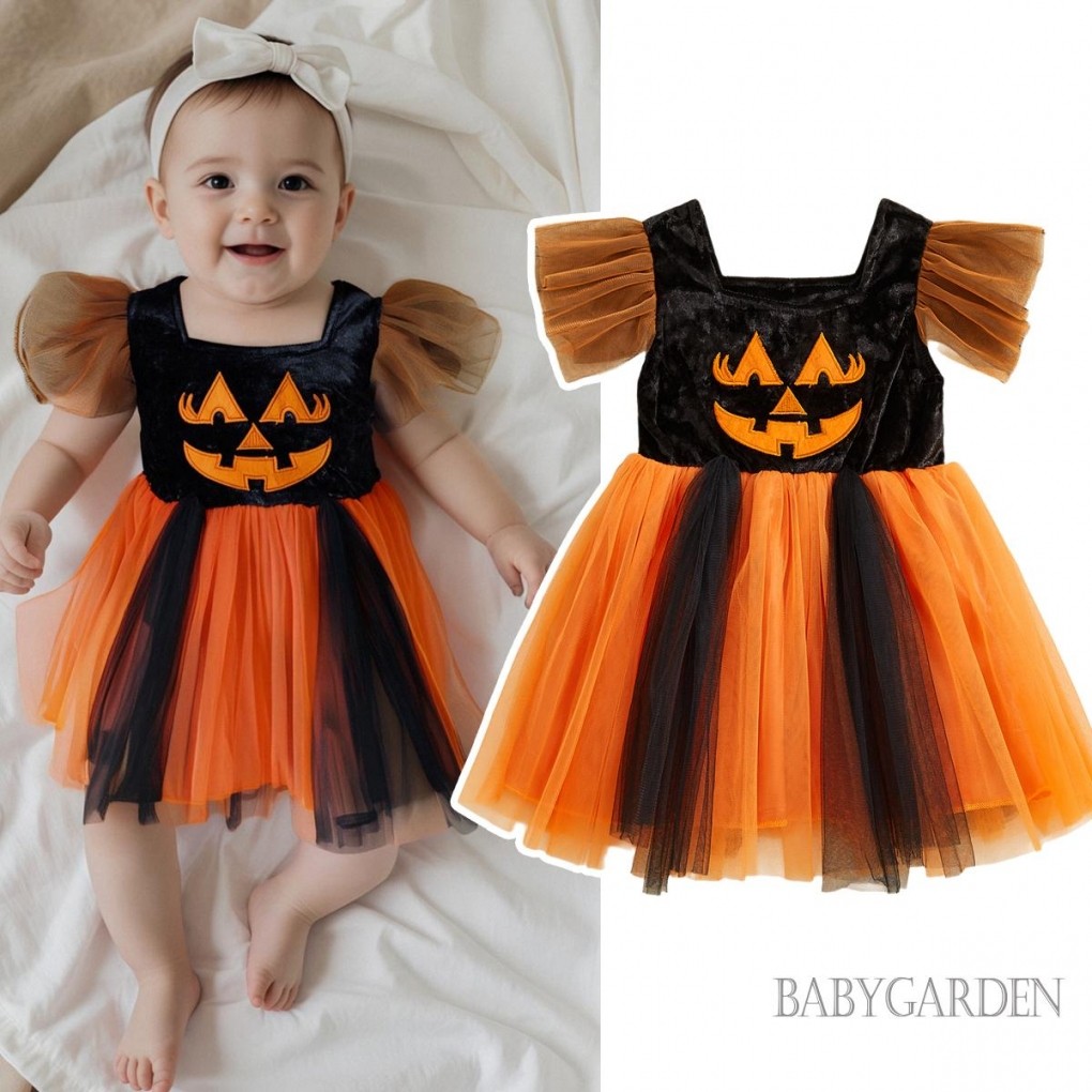 / / -6M-4Y Bé Gái Váy tuyn Thời Trang Halloween Bí Ngô Thêu Áo Bay Tay