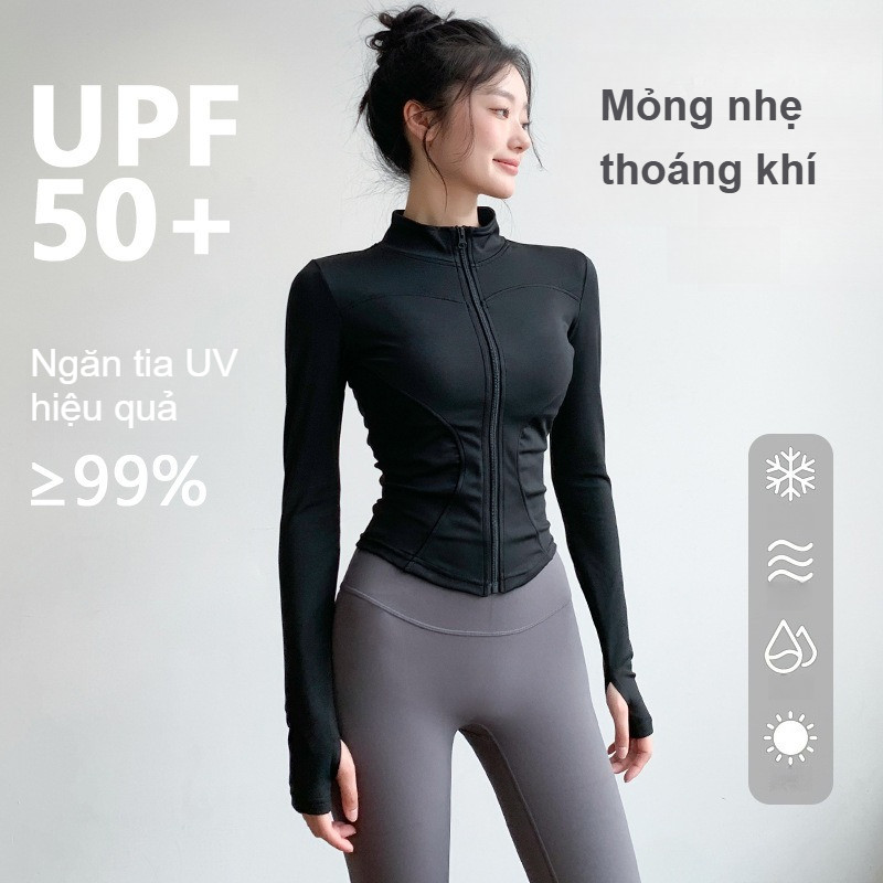 Áo Khoác Tập Gym Nữ,Chống Nắng Dây Kéo Dài Yoga Ôm Sát Co Giãn Thấm Hút Mồ Hôi, Chất Vải Cao Cấp Mềm Mịn Tôn Dáng