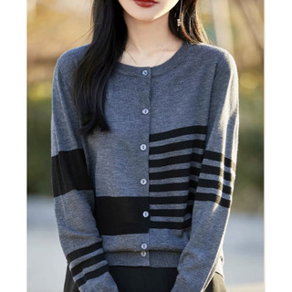 Áo Cardigan Sọc Tay Dài Cổ Tròn Cho Nữ, Phù Hợp Đi Làm, Thiết Kế Mỏng