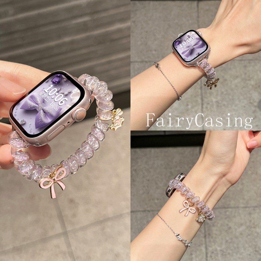 Dây đeo co giãn sáng bóng cho Apple Watch Series 10 46mm 42mm 40 44mm 45 38mm 9 8 7 6 5 cho vòng tay Iwatch Ultra2 49mm
