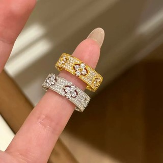 Nhẫn kim cương thiết kế bốn lá cỏ ba lá, sọc micro, phù hợp phong cách châu âu