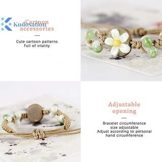 Kudosation Handmade Lá Hướng Dương Vòng Tay Gốm Boho Có Thể Điều Chỉnh Trang Sức Cho Nữ Vintage Dân Tộc Quà Tặng