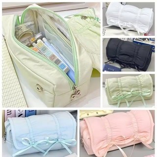 Nơ Dây Rút Túi Bút Màu Trơn Canvas Hộp Đựng Bút Chì Dung Tích Lớn Văn Phòng Phẩm Túi Bảo Quản Học Sinh Quay Lại Trường Phụ Kiện